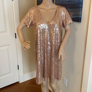 Lulu’s Light Up the Night Champagne Sequin Dress